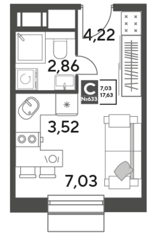 Студия 17,6 м²