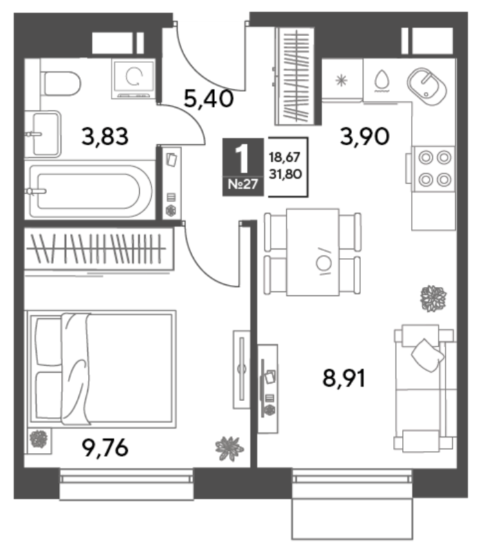 1 ккв 31,8 м²