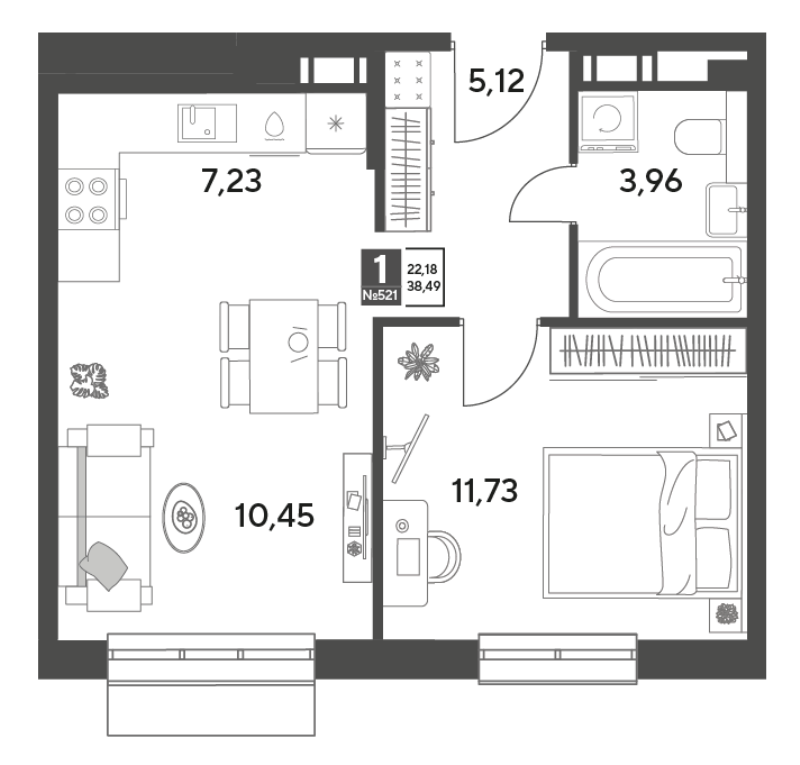 2 ккв (Евро) 38,5 м²