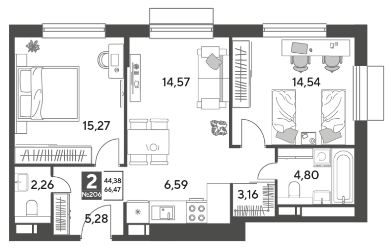 3 ккв (Евро) 66,5 м²