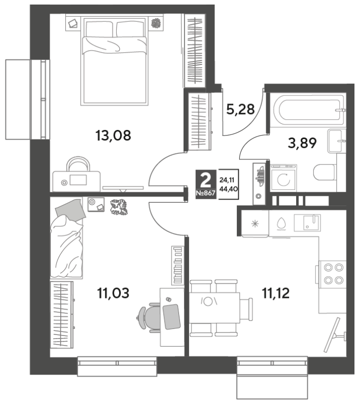 2 ккв 44,4 м²