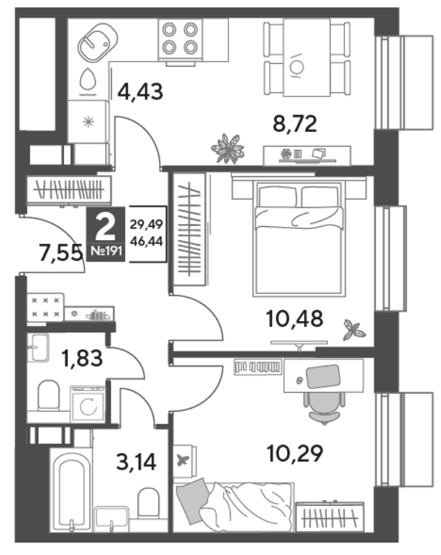 2 ккв 46,4 м²