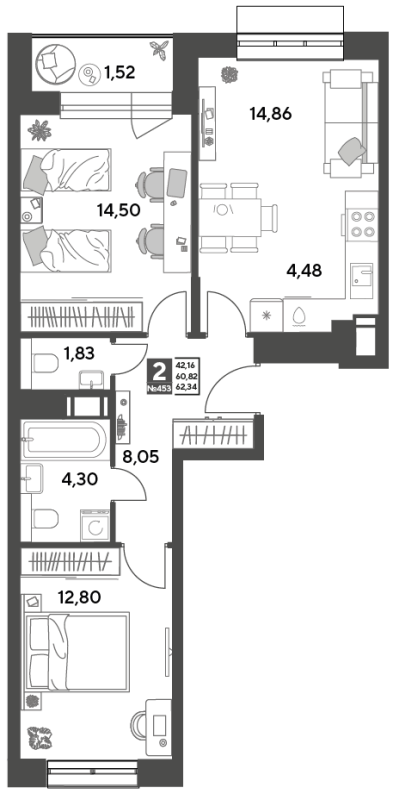 3 ккв (Евро) 62,3 м²