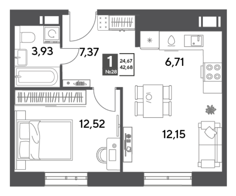 2 ккв (Евро) 42,7 м²