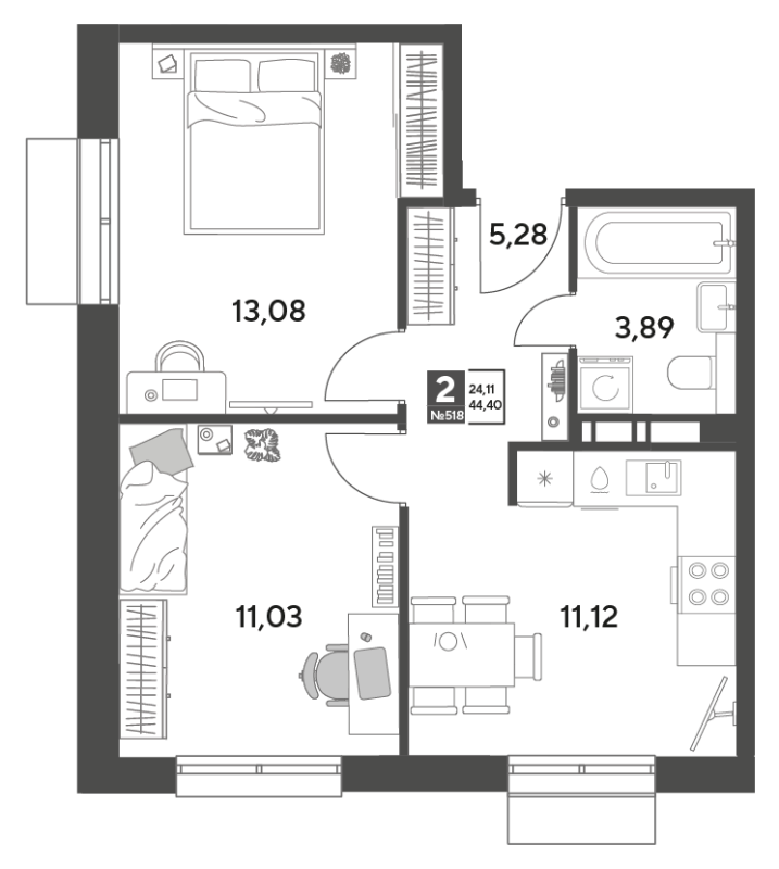 2 ккв 44,4 м²