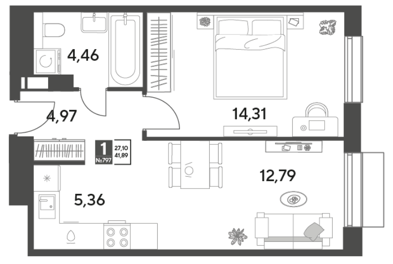 2 ккв (Евро) 41,9 м²