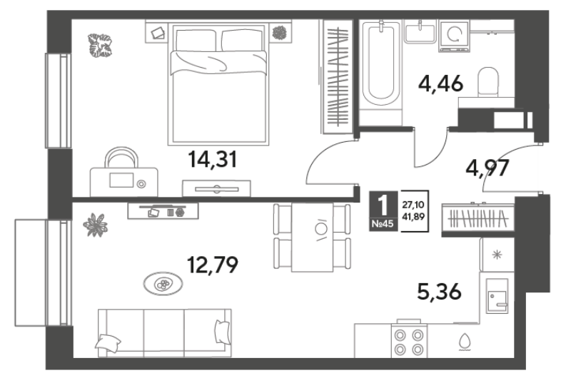 2 ккв (Евро) 41,9 м²