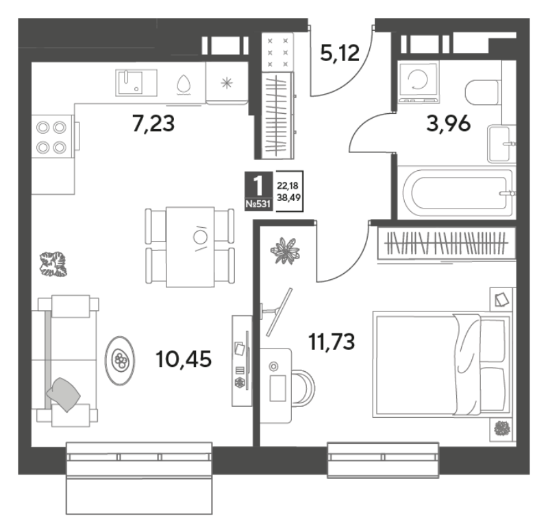 2 ккв (Евро) 38,5 м²