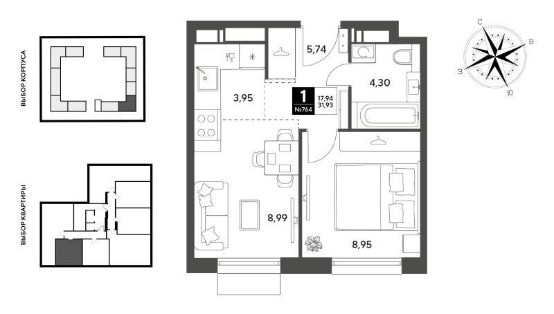1 ккв 31,9 м²