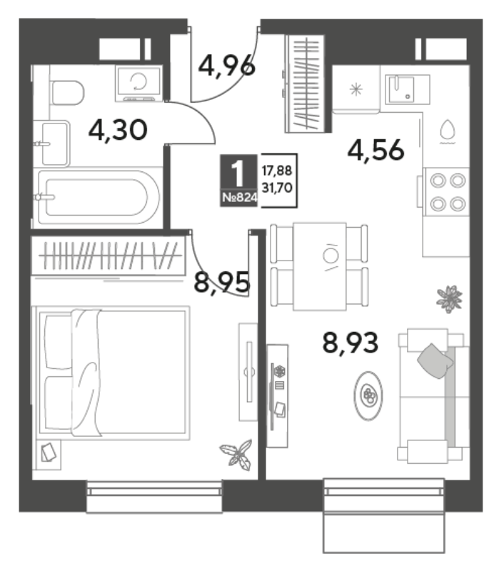 1 ккв 31,7 м²
