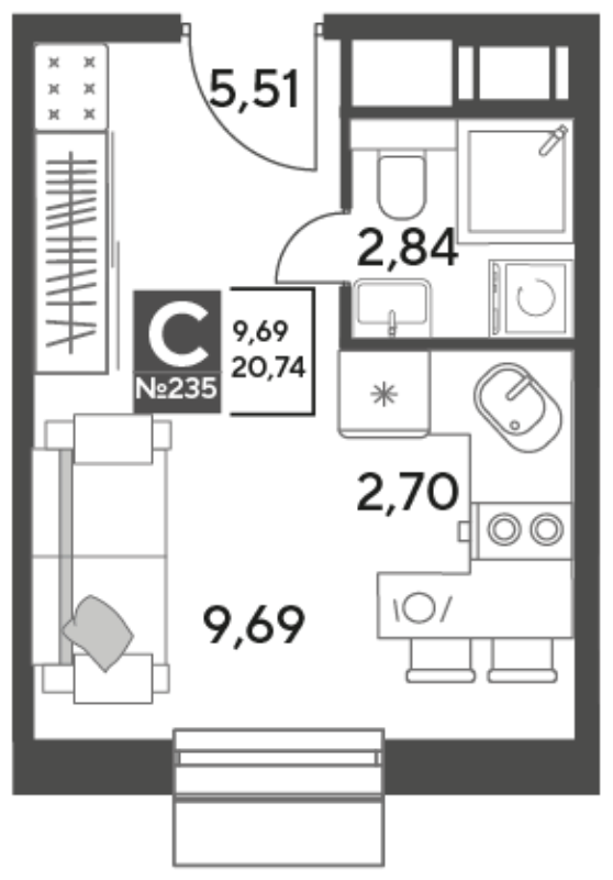 Студия 20,7 м²