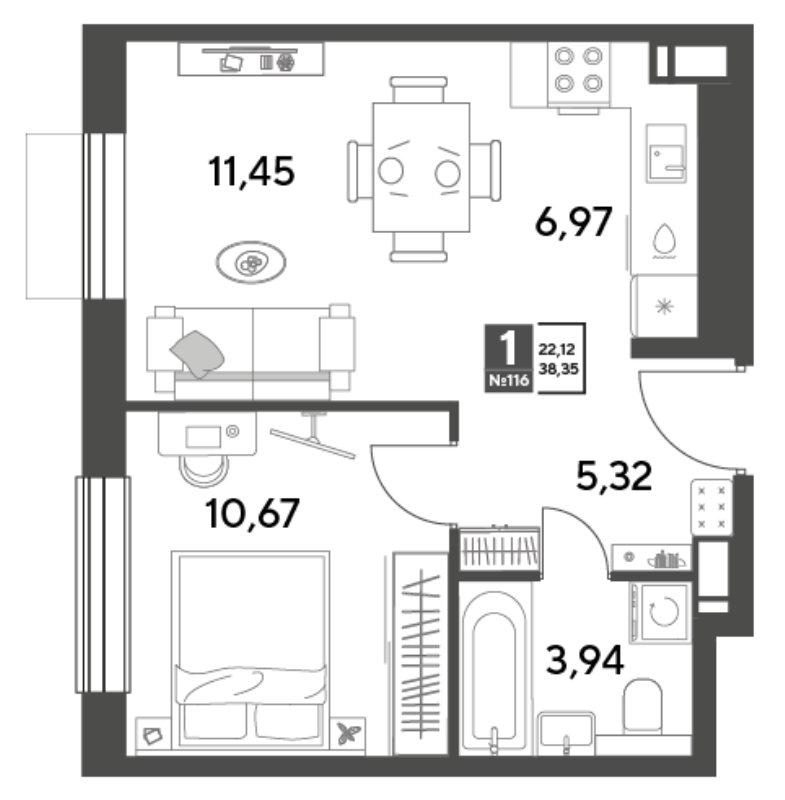2 ккв (Евро) 38,4 м²