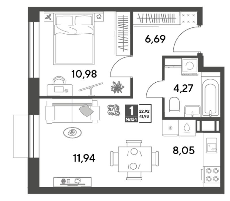 2 ккв (Евро) 41,9 м²