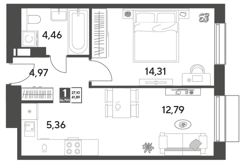 2 ккв (Евро) 41,9 м²