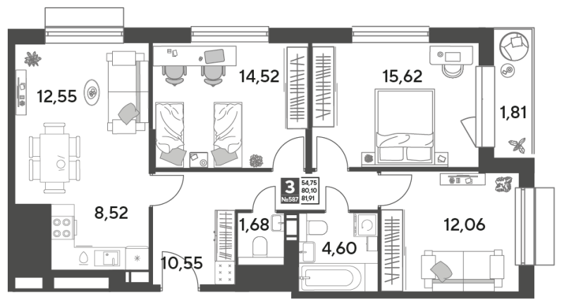 4 ккв (Евро) 81,9 м²
