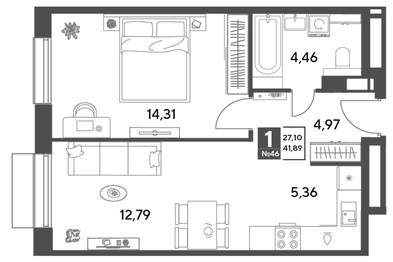2 ккв (Евро) 41,9 м²