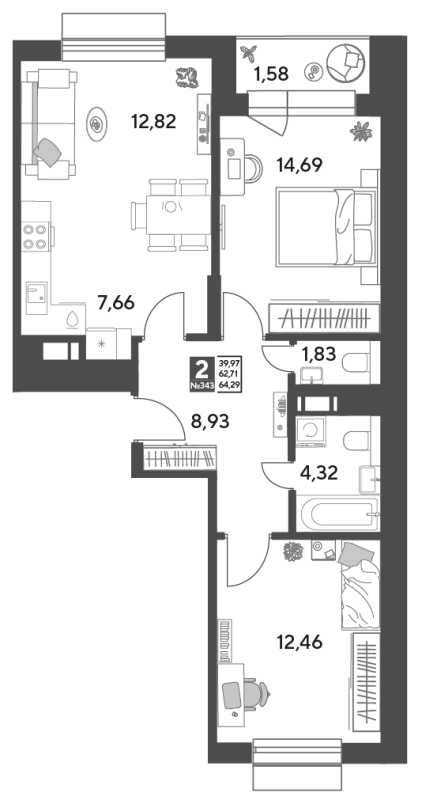 3 ккв (Евро) 64,3 м²