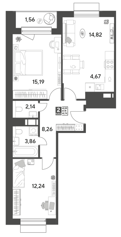 3 ккв (Евро) 62,7 м²