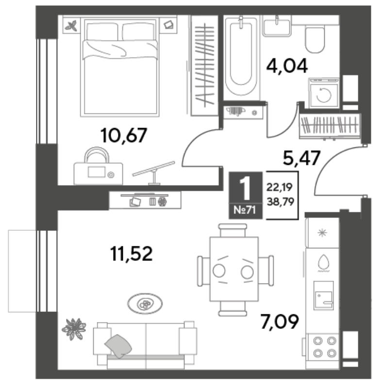 2 ккв (Евро) 38,8 м²