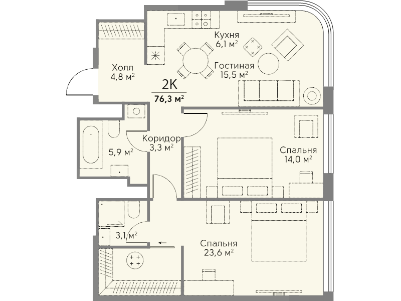 3 ккв (Евро) 76,3 м²