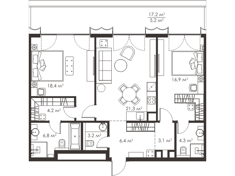 3 ккв (Евро) 89,8 м²