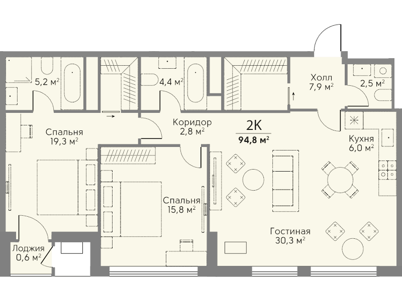 3 ккв (Евро) 94,8 м²