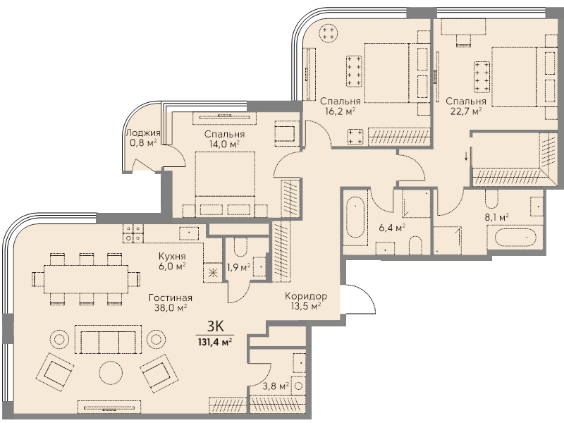 4 ккв (Евро) 131,4 м²