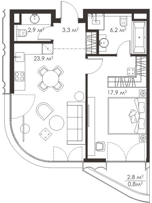 2 ккв (Евро) 55 м²