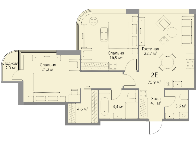 3 ккв (Евро) 76,2 м²