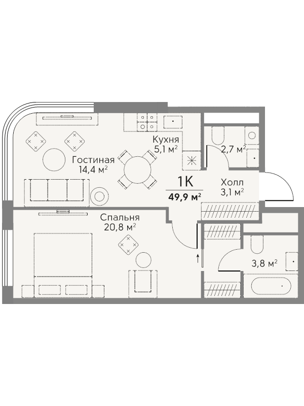 2 ккв (Евро) 49,9 м²