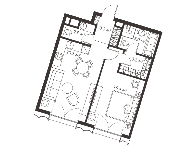2 ккв (Евро) 51,4 м²