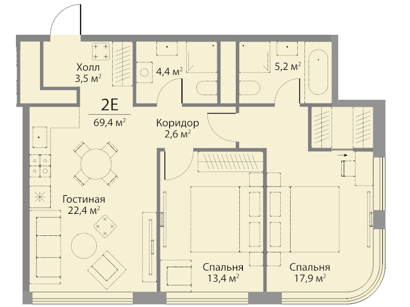3 ккв (Евро) 70 м²