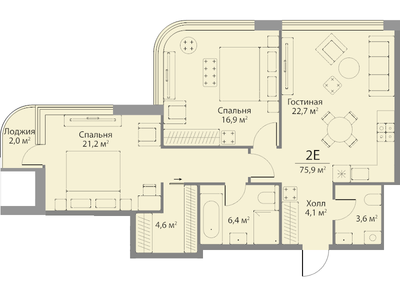 3 ккв (Евро) 76,3 м²