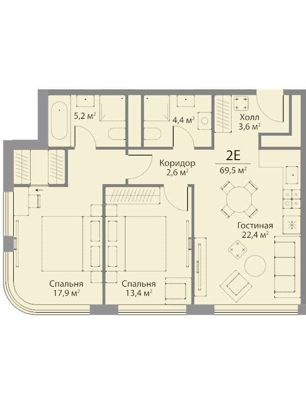 3 ккв (Евро) 70,1 м²