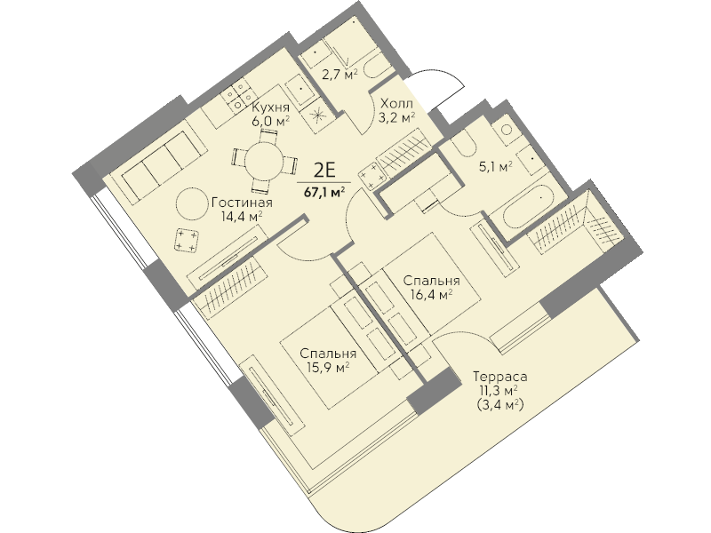 3 ккв (Евро) 67,1 м²
