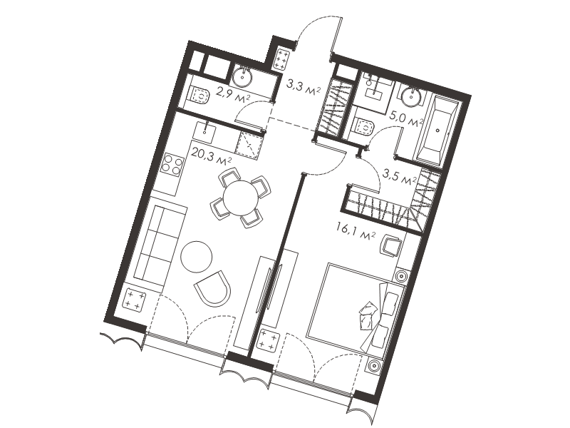 2 ккв (Евро) 51,1 м²