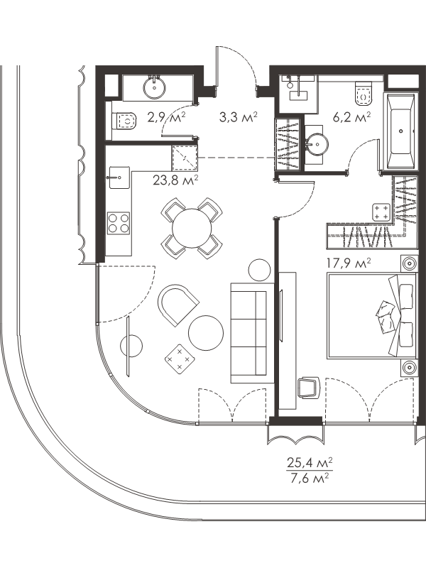 2 ккв (Евро) 61,7 м²