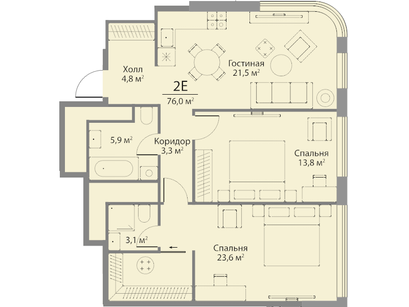 3 ккв (Евро) 76,3 м²