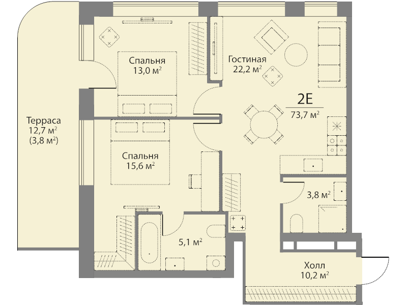 3 ккв (Евро) 73,9 м²
