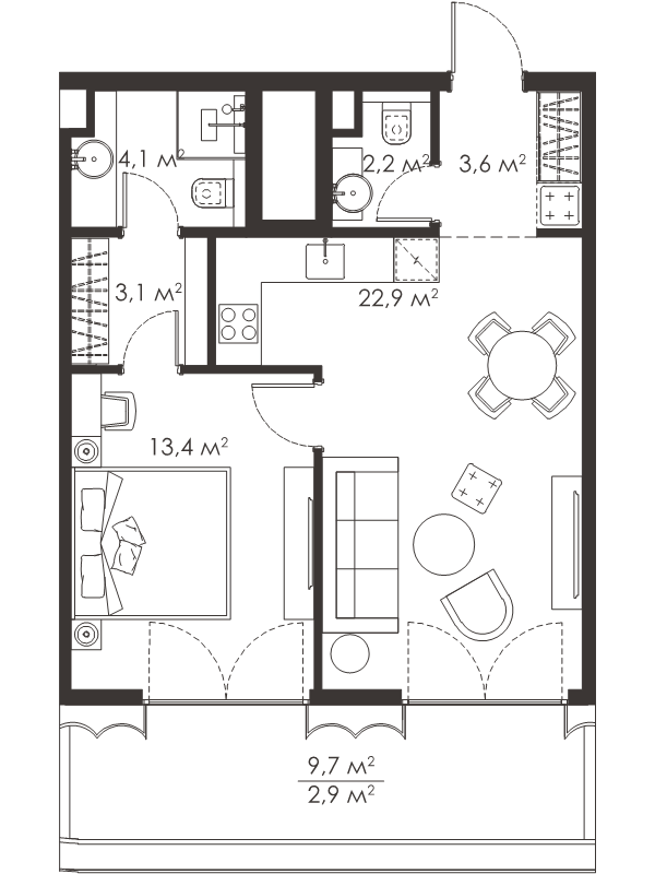 2 ккв (Евро) 52,2 м²