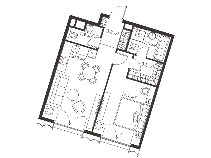2 ккв (Евро) 51,1 м²