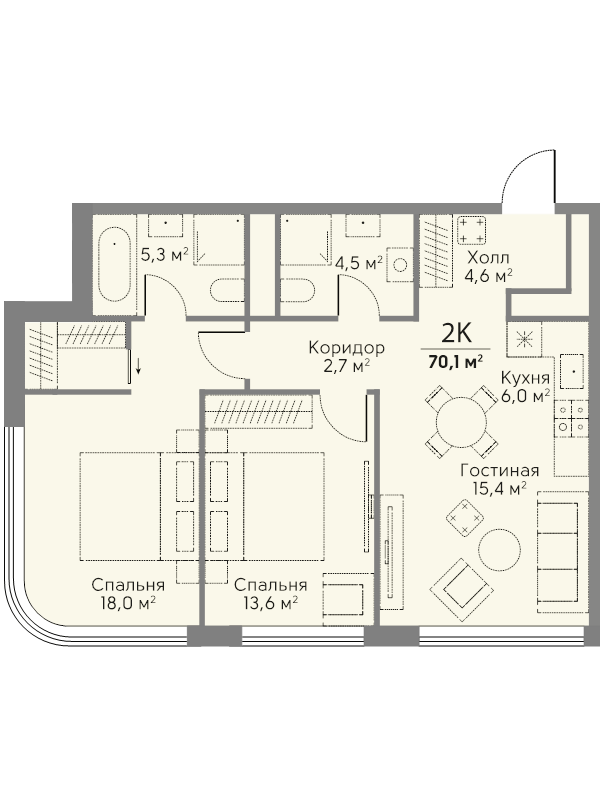 3 ккв (Евро) 70,1 м²