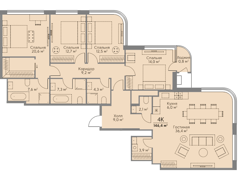 5 ккв (Евро) 146,4 м²