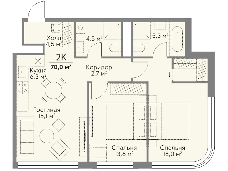 3 ккв (Евро) 70 м²