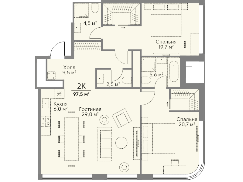 3 ккв (Евро) 97,5 м²