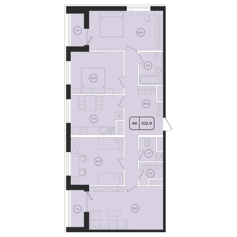 4 ккв 102,9 м²