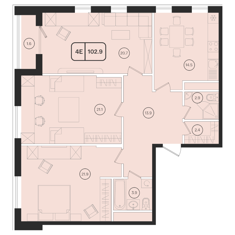 3 ккв 102,9 м²