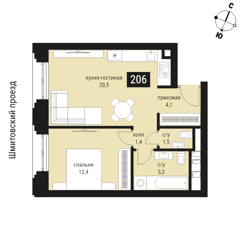 2 ккв (Евро) 45,1 м²