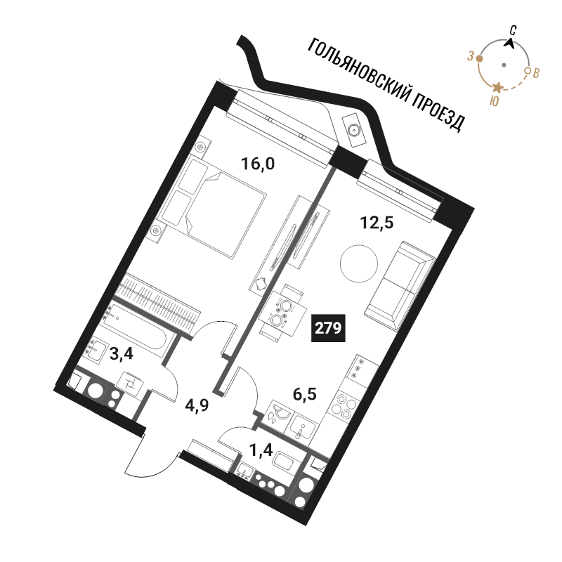 2 ккв (Евро) 44,7 м²