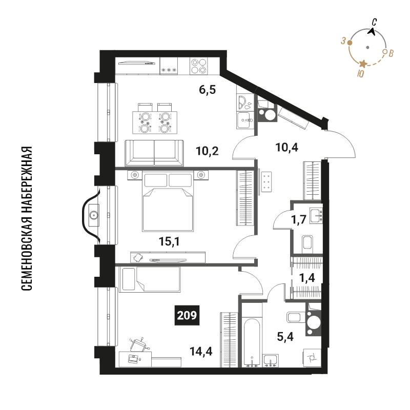 3 ккв (Евро) 65,1 м²